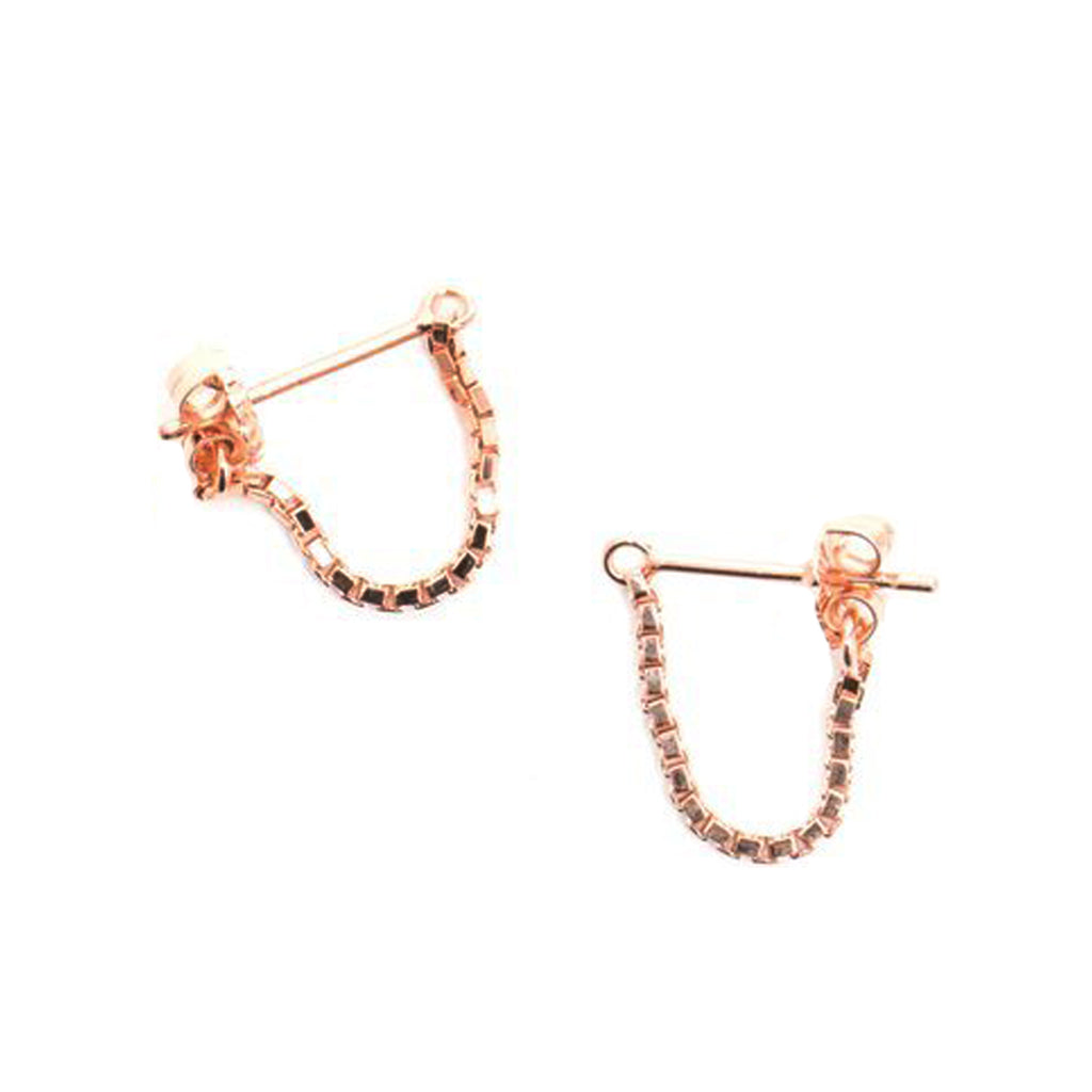 Box Chain Earrings 14K Rose Gold Plate - TUZA Jewelry