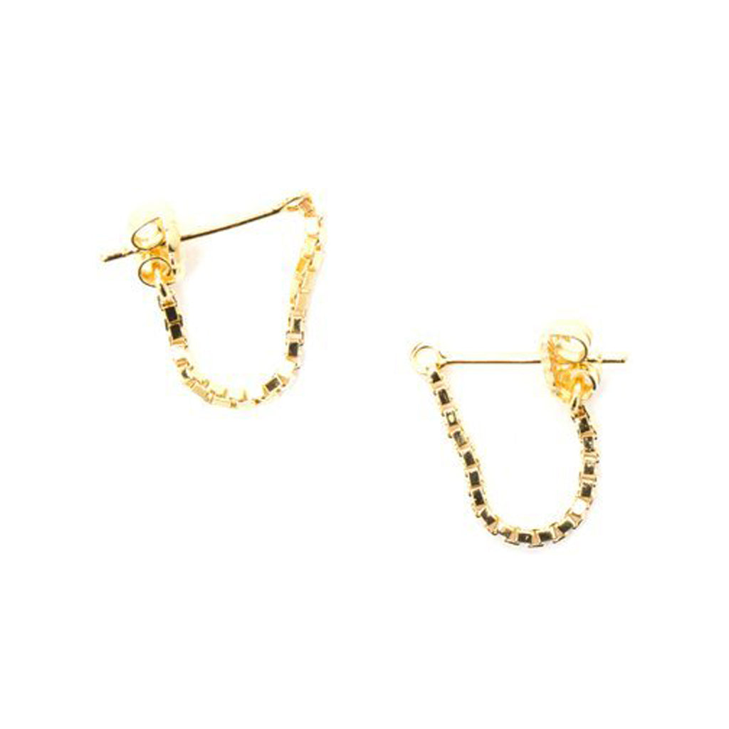 Box Chain Earrings 14K Yellow Gold Plate - TUZA Jewelry